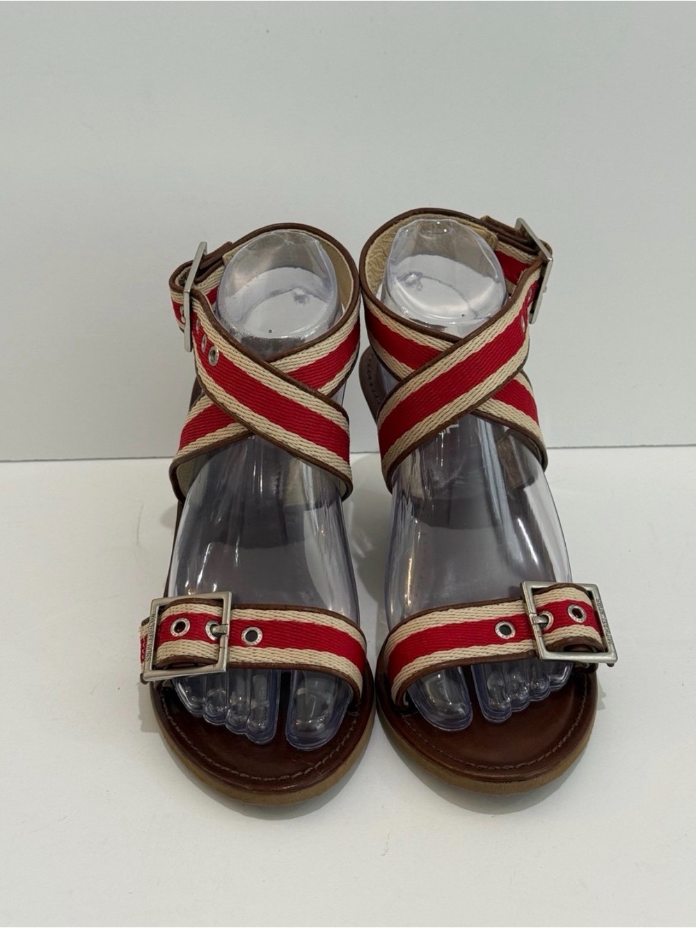 Michael Kors Red and Cream Cross-Strap Buckle Sandals